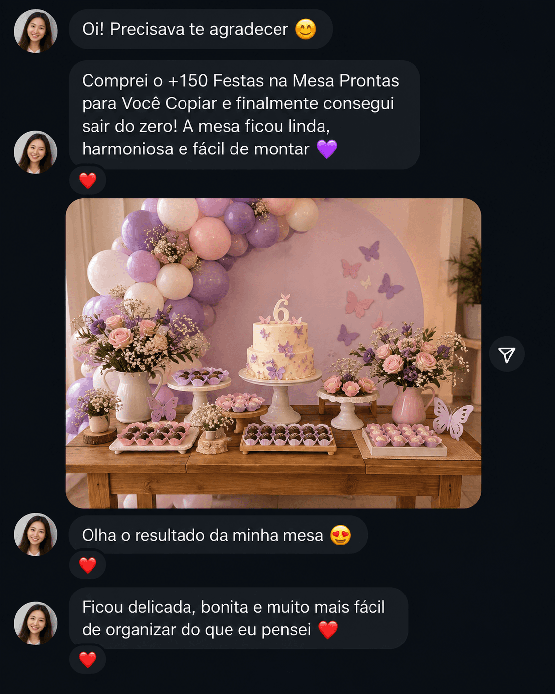 Print de cliente: o guia ajudou na organização da festa. Foto do resultado final